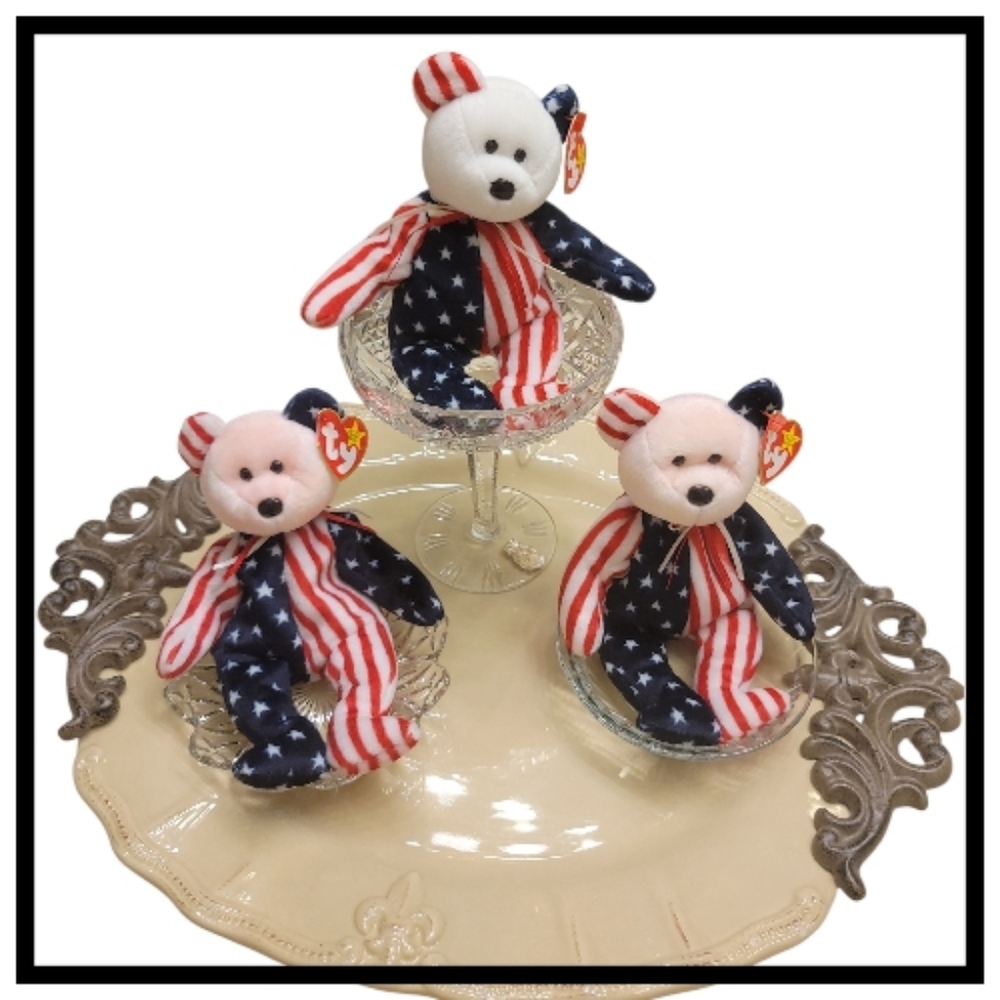 Ty Patriotic Flag Mini Bear Trio - Red White Blue Plush